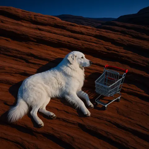 Kuvasz and Shopping Cart Lie in an Illogical