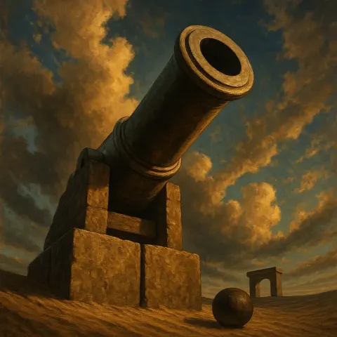 Sand-cast Cannon Looms Within an Illogical Scene