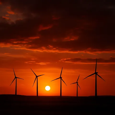 Several Distant Wind Turbines Stand Starkly