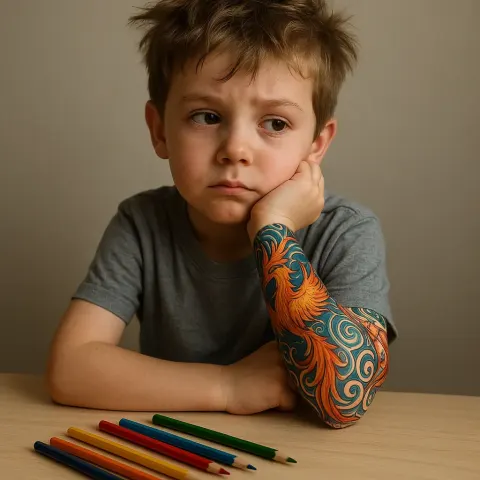 Tired-looking Boy Gazes Thoughtfully to the Side