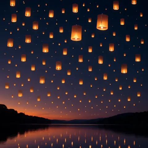 Vast Multitude of Glowing Paper Lanterns Ascends