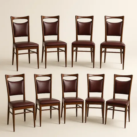 Collection of Eight Elegant Dining Chairs Designed by Gianni Vigorelli