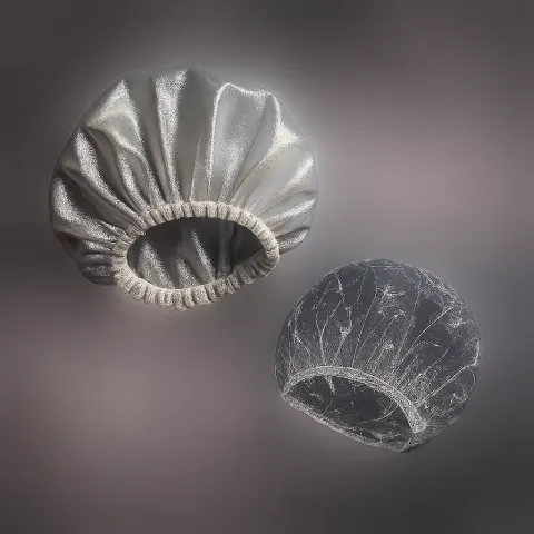 Two Distinct Shower Caps—one a Pearlescent Iridescent