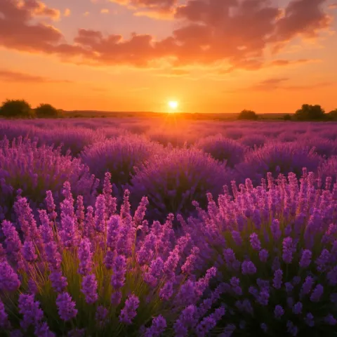 Lively Field of Lavender Adorned with Rich Purple Flowers