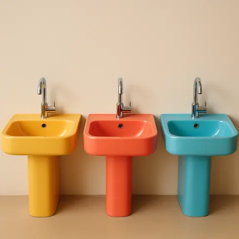 Three Vibrant Sinks Placed Next