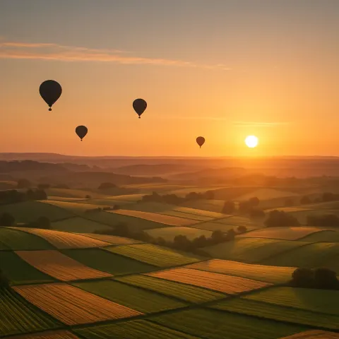 Few Distant Hot Air Balloons Drift Serenely