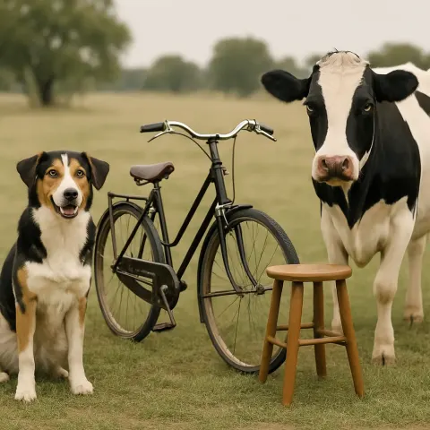 Position a Stool and a Bicycle Equidistant from a Cow
