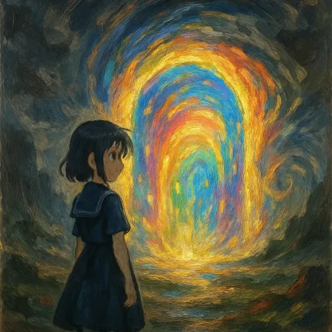 Oil Painting Depicting a Fantastical Anime-inspired Landscape