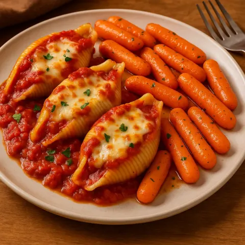 Stuffed Pasta Shells with Marinara and Melted Cheese