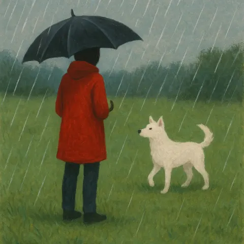 Person in a Red Coat Holds an Umbrella