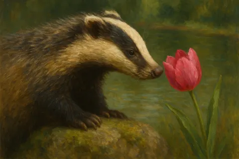 Oil Painting Portrays the Intricate Fur of a Juvenile Badger