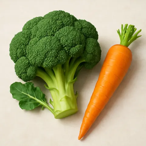 Showcasing a Lively Green Broccoli Paired with an Orange Carrot