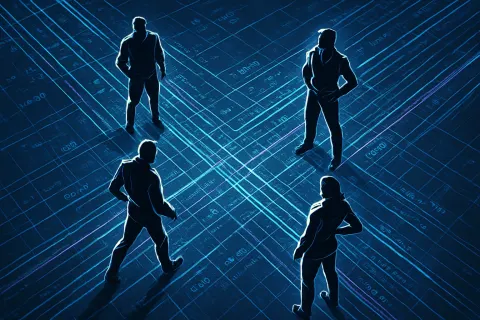 Four Figures with Distinct Postures Converge