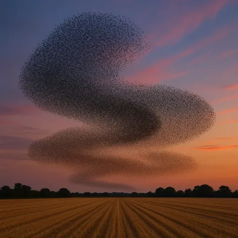 Vast Flock of Countless Starlings Creates