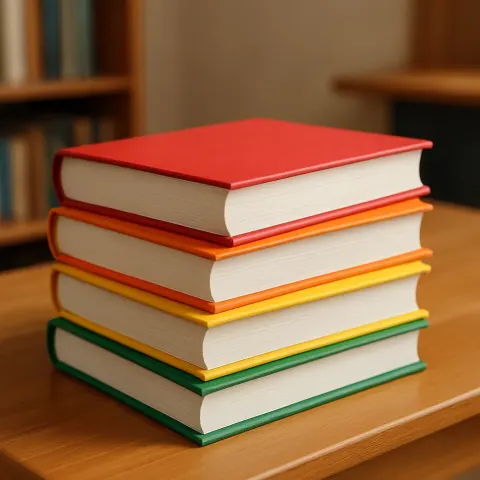 Four Vibrant Books Stacked on Top of One