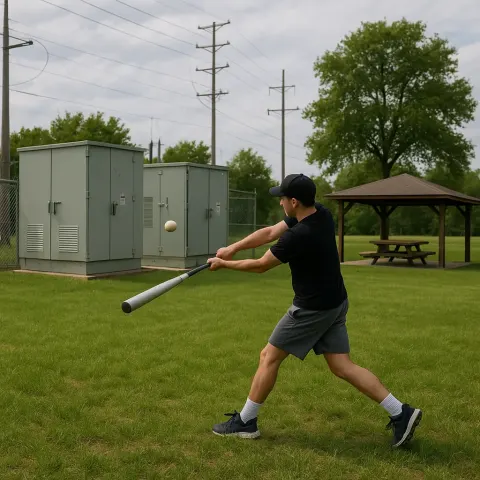 Person Swings a Bat to Hit a Ball