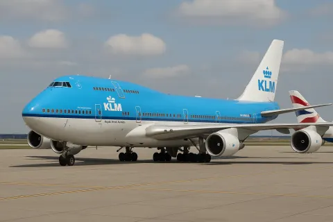 Blue and White KLM Boeing 747 Airplane
