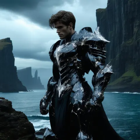 Wraithbone Armored Hero Against Stormy Cliffs