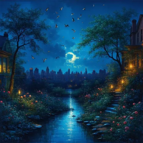 Twilight Creek Garden Between Renaissance Brownstones