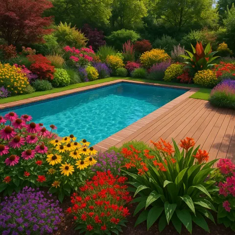 Vibrant Garden with a Pool