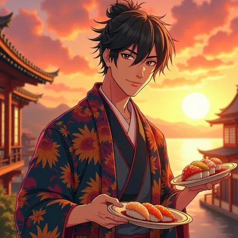 Kimono Server Presents Sushi in Anime Advertisement