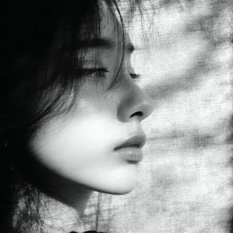Melancholy Girl in Grainy Vintage Black and White
