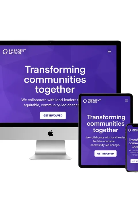 Website Homepage with "Emergent Action" Branding Displayed on Apple Devices