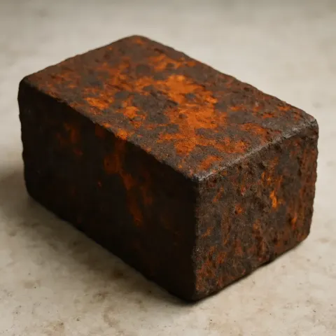 Aged Iron Block with a Surface Coated in Rust