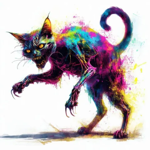 Zombie Cat Leaping in Vibrant Digital Paint