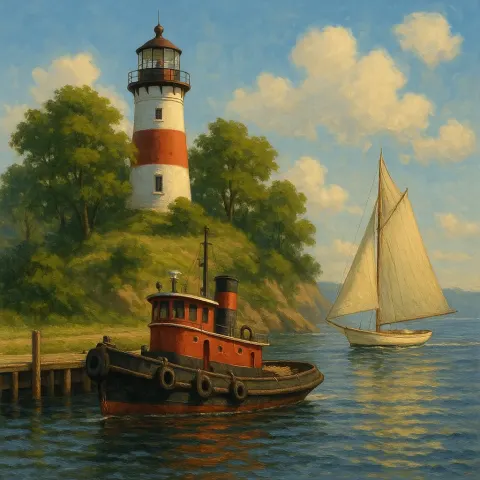 Lighthouse Atop a Small Hill Surrounded by Trees