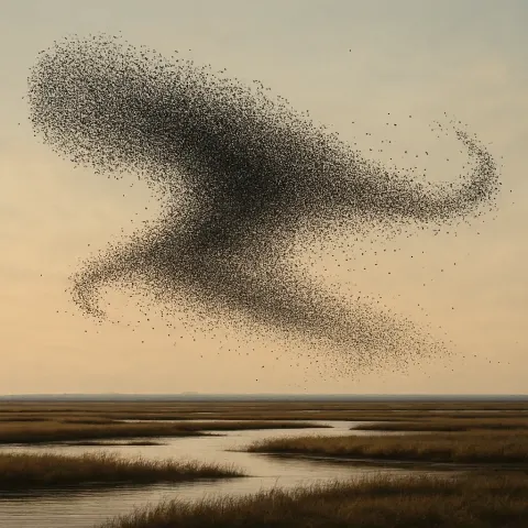 Immense Murmuration of Starlings Swoops and Swirls Like Dark Ink