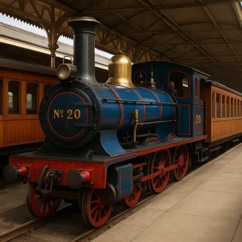 Blue and Red Vintage Locomotive Labeled "No