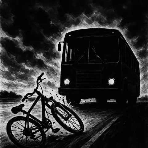 Striking Black-and-white Illustration Showing the Moment a Bicycle Crashes