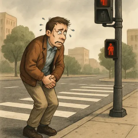 Man Anxiously Moves from Foot to Foot