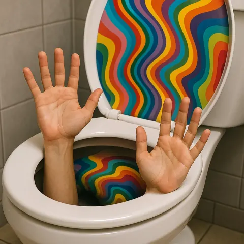 Two Human-like Hands Emerging from Inside a Toilet Bowl