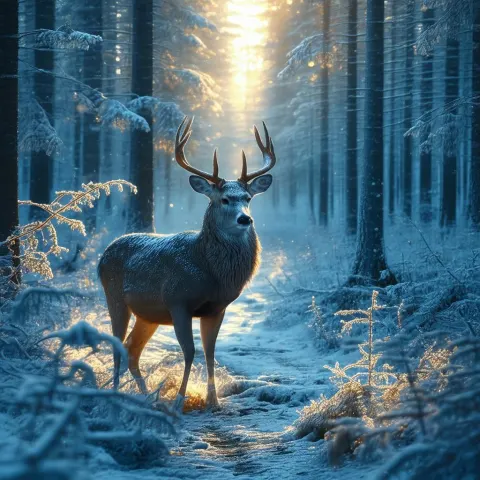 Majestic 3D Deer Emerging From Wintry Forest