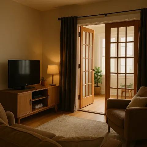 Cozy Living Room with a TV, Armchair