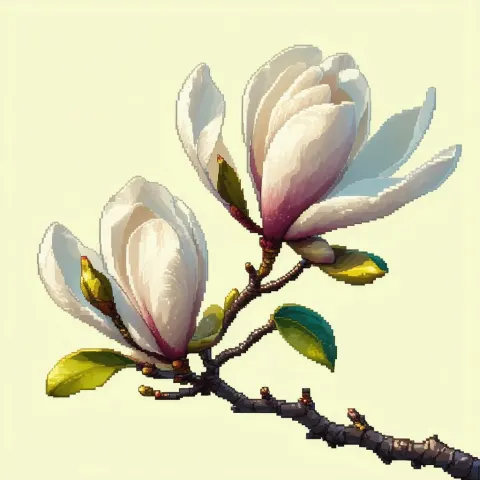 Isolated Magnolia Rendered in Retro Pixel Art