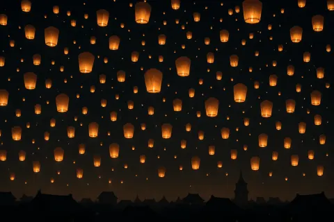 Vast Multitude of Glowing Paper Lanterns Drifts Slowly Upwards