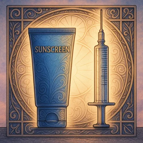 Two Distinct Items—an Ocean Blue Plastic Tube of Sunscreen