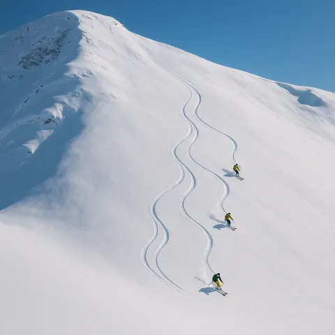 Three Minuscule Skiers Carve Fresh Tracks Down a Vast