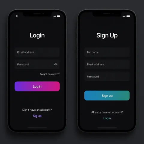 Set of Mobile App Login and Registration Screen Designs Displayed