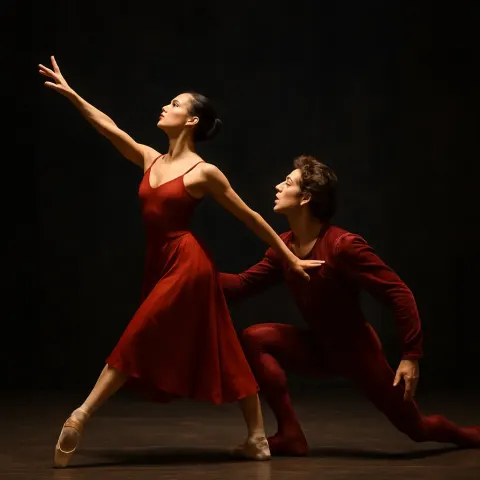Two Ballet Dancers Perform a Dramatic Pose on Stage