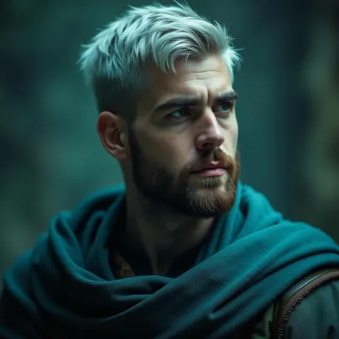 Silver Haired Aasimar Paladin in Teal Cinematic Light