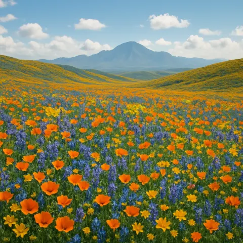 Vast Carpet of Vibrant Wildflowers Stretches Across Rolling Hills