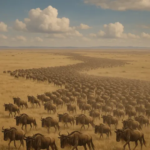 Vast Migration of Innumerable Wildebeest Stretches