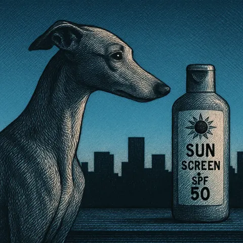 Finely Cross-hatched Whippet and Sunscreen in Sharp Profile