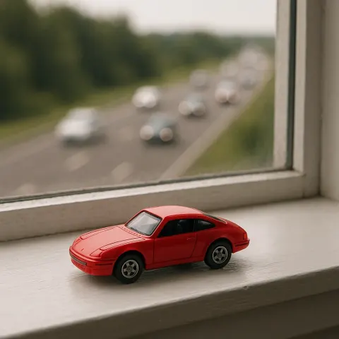 Miniature Car Set on a Windowsill