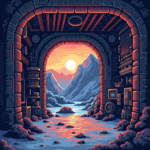 Steampunk Cryo Chamber in Golden Pixel Light