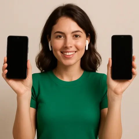 Lady Wearing a Green Shirt Holding a Smartphone